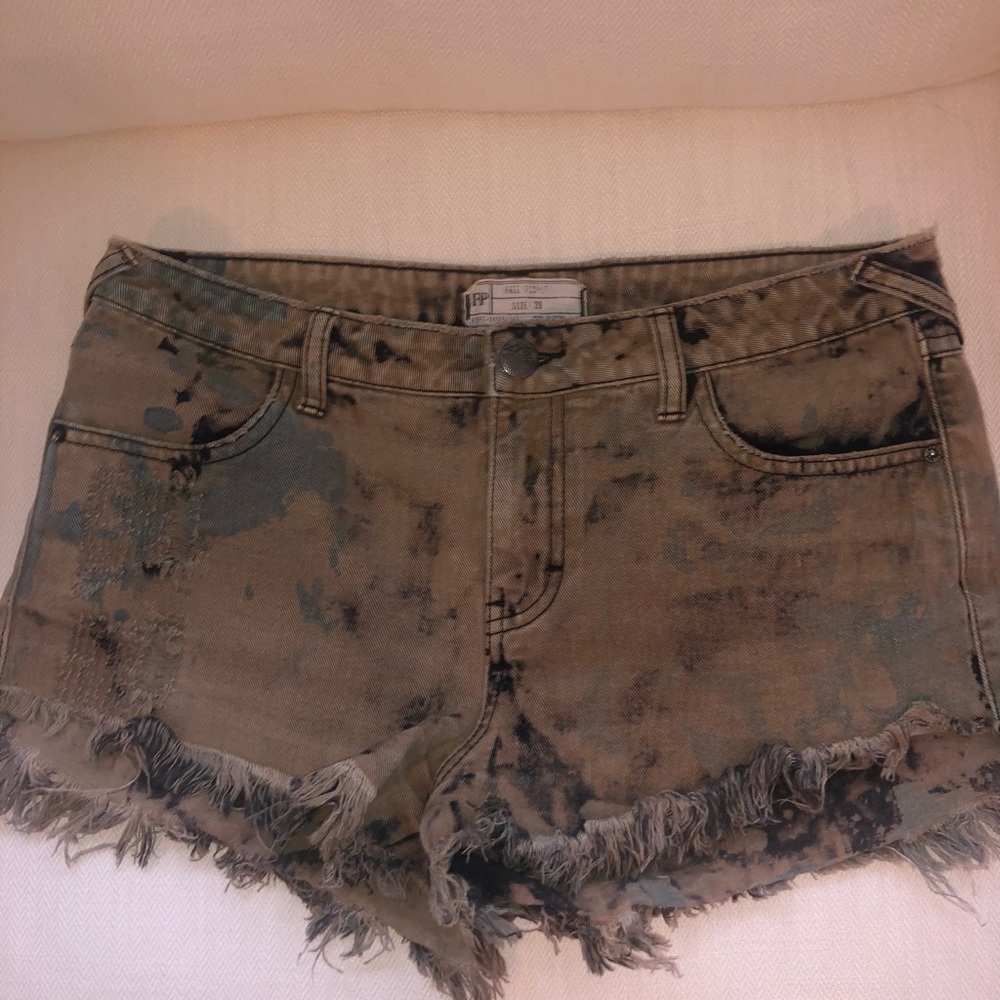 Free People Camo Tie Dye Denim Shorts